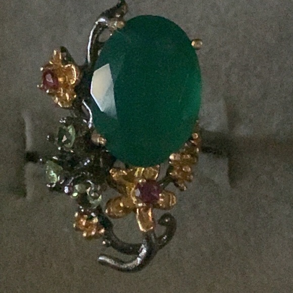 NATURAL Aventurine Peridot Garnet SS 925 RING - Picture 13 of 13